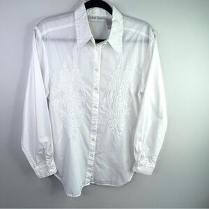 Vintage John Henry Embroidered Women's White Button Down Shirt Size M